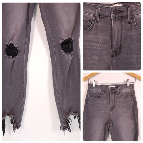 L' Agence Grey Distressed 26 High Rise Skinny Jeans Raw Hem Stretch Woman Denim - Picture 6 of 8
